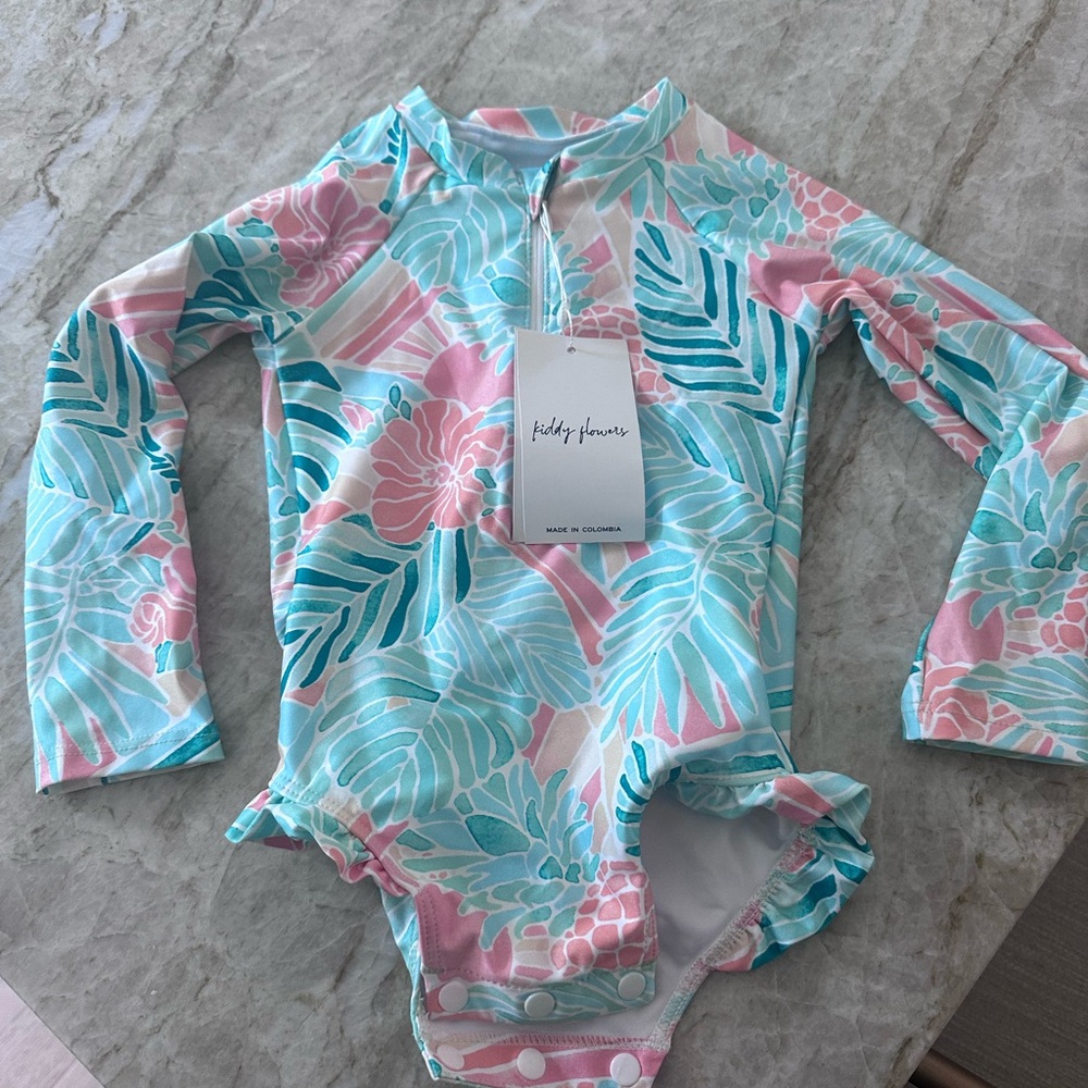 Kenny Flowers Tropical Pink and Blue Kids Swimwear